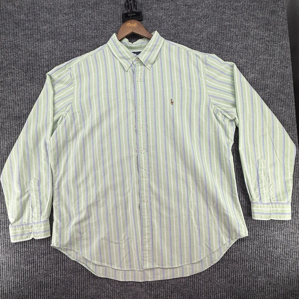 Ralph Lauren Men's XXL Classic Fit Green Blue White Striped Button-Down Shirt